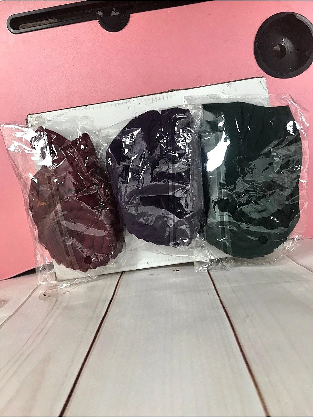 3-Pair satin hair bonnets Burgundy Purple Green NWT